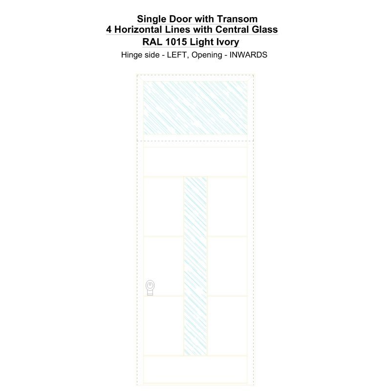 Sdt 4 Horizontal Lines With Central Glass Ral 1015 Light Ivory Security Door