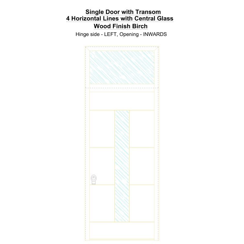 Sdt 4 Horizontal Lines With Central Glass Wood Finish Birch Security Door