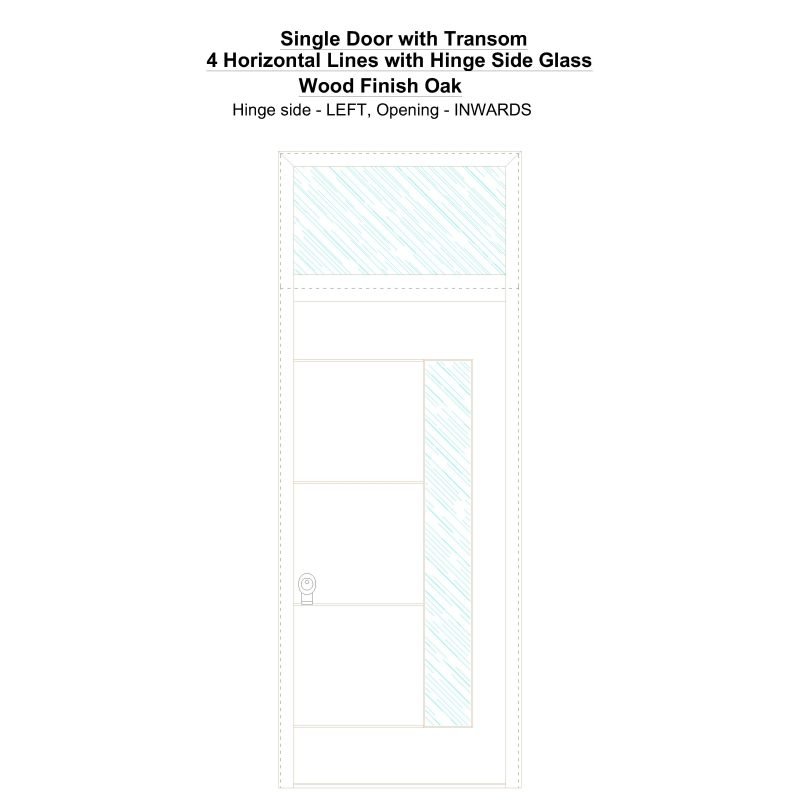 Sdt 4 Horizontal Lines With Hinge Side Glass Wood Finish Oak Security Door