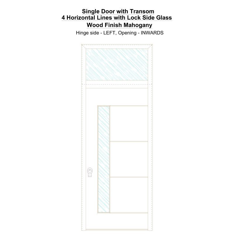 Sdt 4 Horizontal Lines With Lock Side Glass Wood Finish Mahogany Security Door