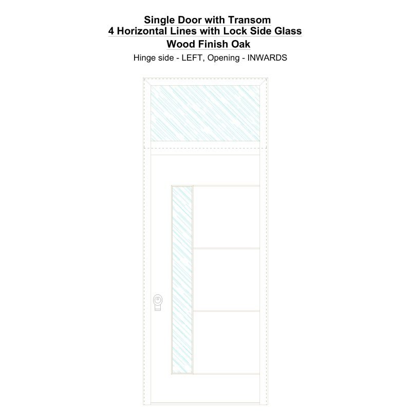 Sdt 4 Horizontal Lines With Lock Side Glass Wood Finish Oak Security Door