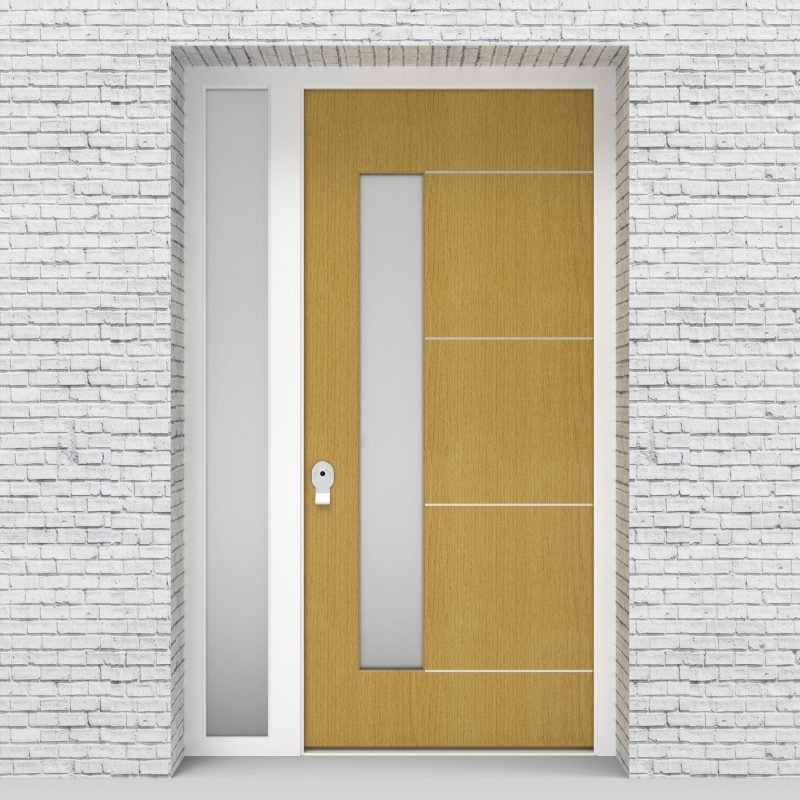 1.single Door With Left Side Panel 4 Aluminium Inlays With Lock Side Glass Birch