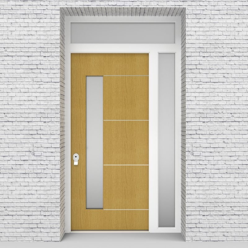 1.single Door With Right Side Panel And Transom 4 Aluminium Inlays With Lock Side Glass Birch