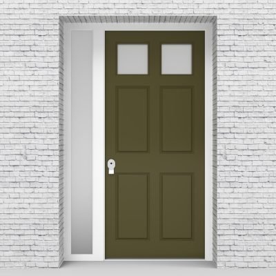 12.single Door With Left Side Panel Victorian 6 Panel With 2 Glass Panes Reed Green (ral6013)