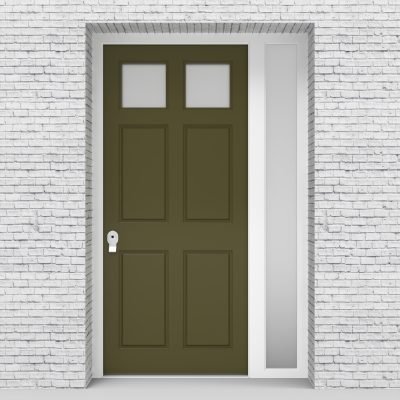 12.single Door With Right Side Panel Victorian 6 Panel With 2 Glass Panes Reed Green (ral6013)