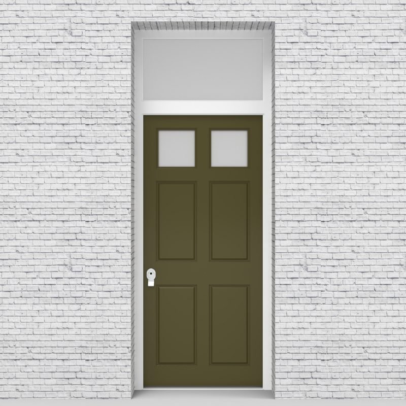 12.single Door With Transom Victorian 6 Panel With 2 Glass Panes Reed Green (ral6013)