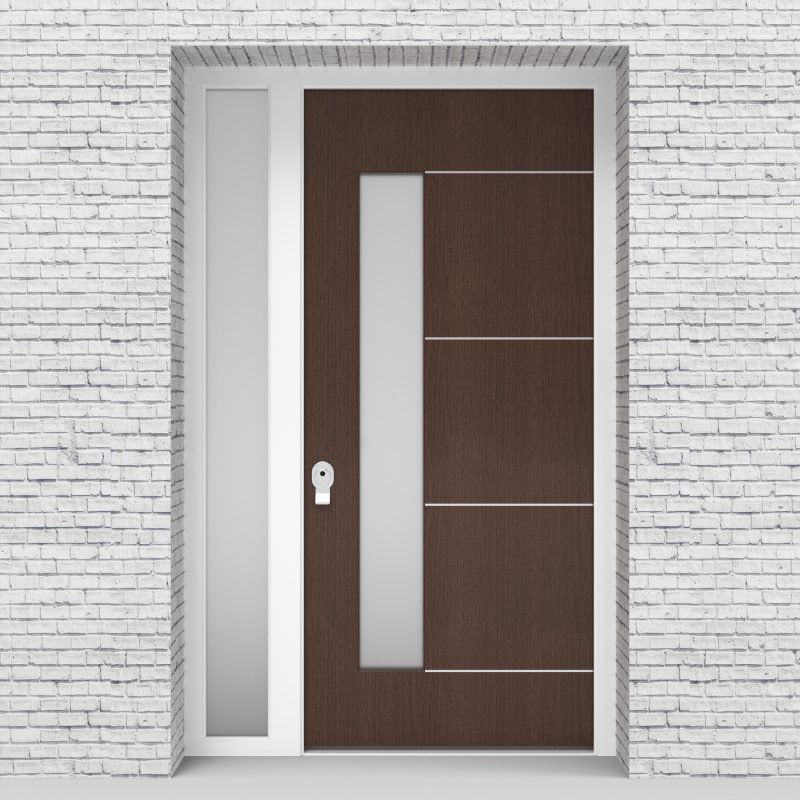 2.single Door With Left Side Panel 4 Aluminium Inlays With Lock Side Glass Dark Oak
