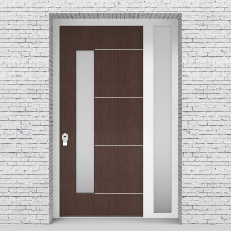 2.single Door With Right Side Panel 4 Aluminium Inlays With Lock Side Glass Dark Oak