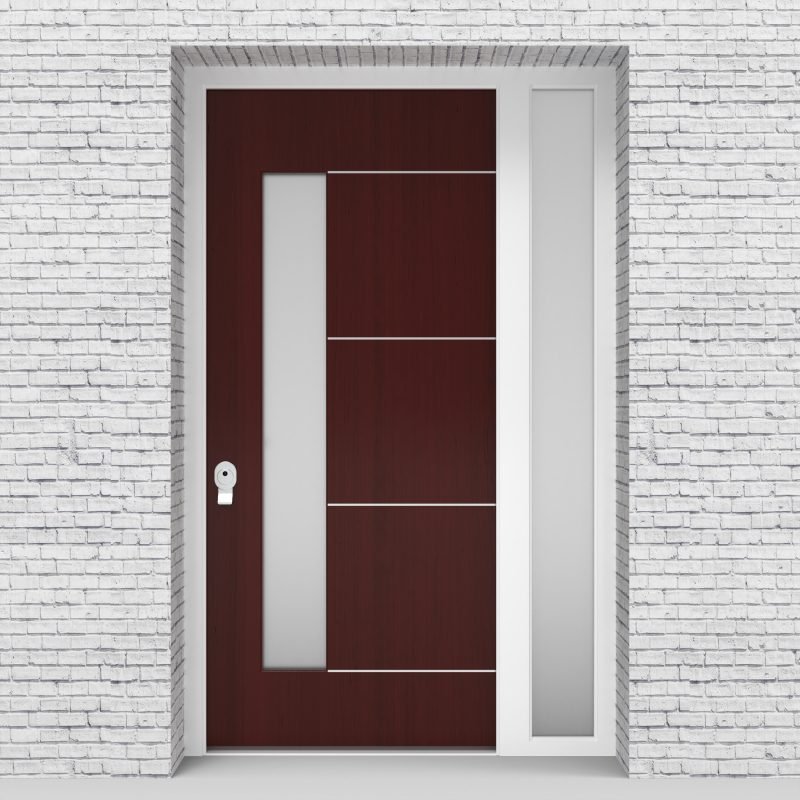 3.single Door With Right Side Panel 4 Aluminium Inlays With Lock Side Glass Mahogany