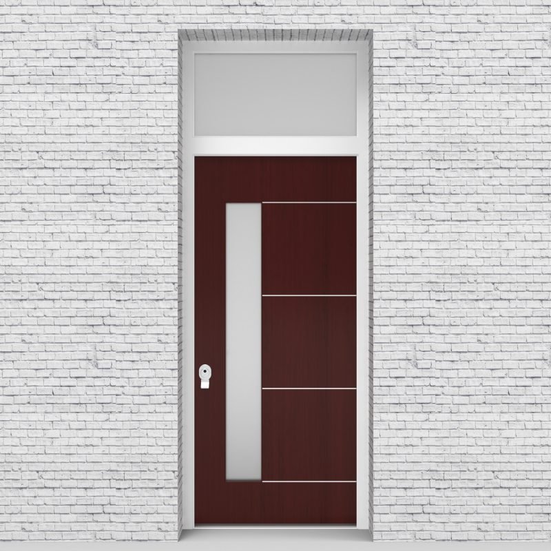 3.single Door With Transom 4 Aluminium Inlays With Lock Side Glass Mahogany