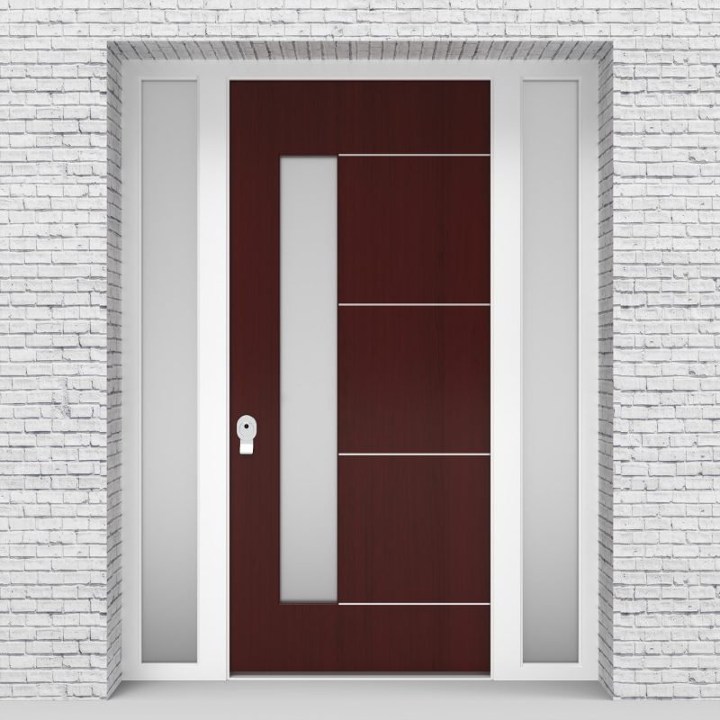 3.single Door With Two Side Panels 4 Aluminium Inlays With Lock Side Glass Mahogany