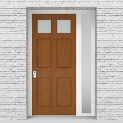 4.single Door With Right Side Panel Victorian 6 Panel With 2 Glass Panes Oak