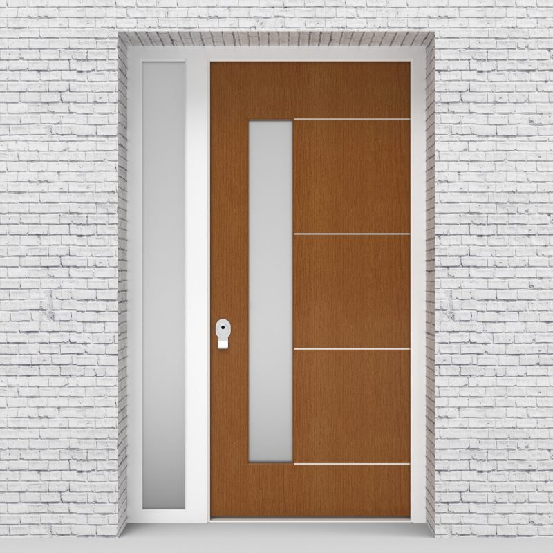 4.single Door With Left Side Panel 4 Aluminium Inlays With Lock Side Glass Oak