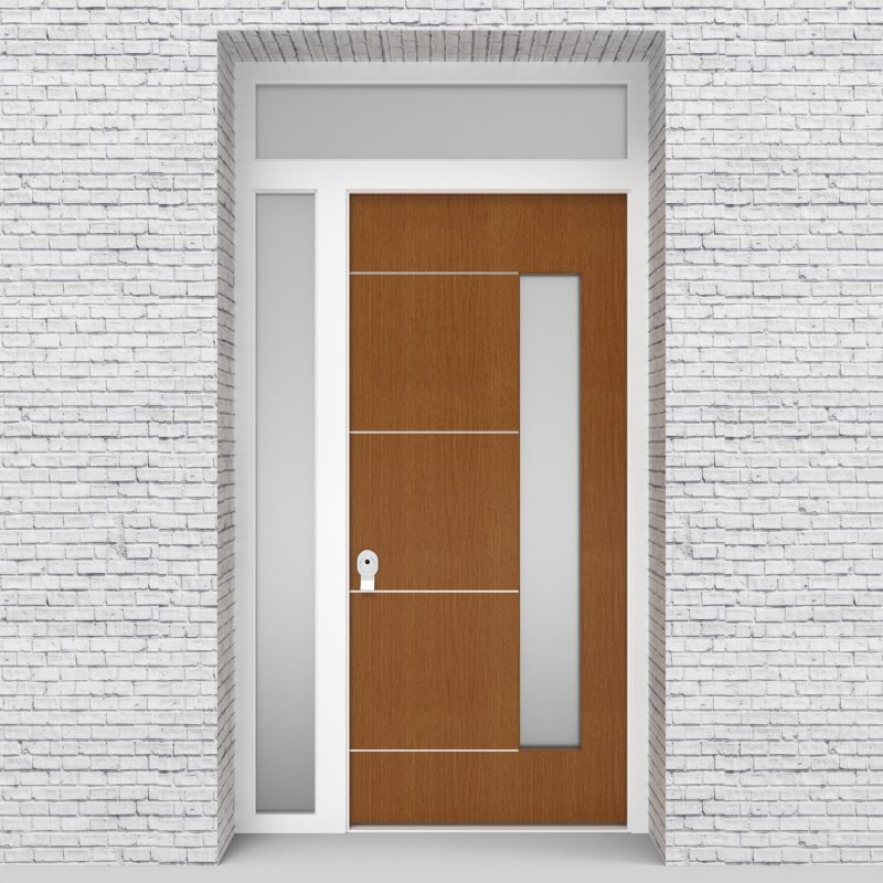4.single Door With Left Side Panel And Transom 4 Aluminium Inlays With Hinge Side Glass Oak