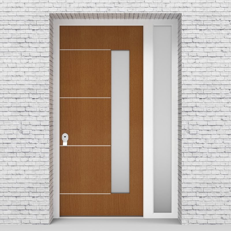 4.single Door With Right Side Panel 4 Aluminium Inlays With Hinge Side Glass Oak