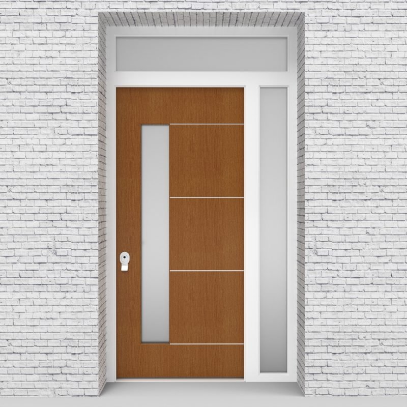4.single Door With Right Side Panel And Transom 4 Aluminium Inlays With Lock Side Glass Oak