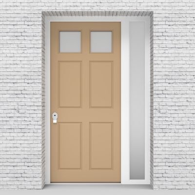 7.single Door With Right Side Panel Victorian 6 Panel With 2 Glass Panes Light Ivory (ral1015)
