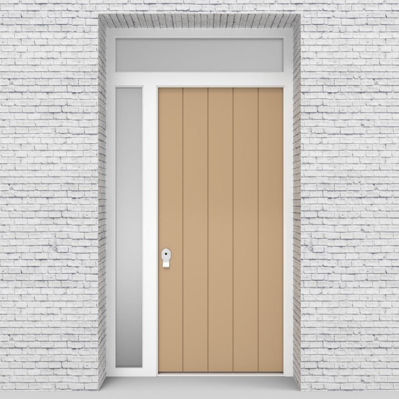 7.single Door With Left Side Panel And Transom 4 Vertical Lines Light Ivory (ral1015)
