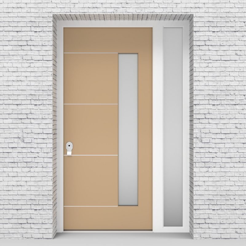 7.single Door With Right Side Panel 4 Aluminium Inlays With Hinge Side Glass Light Ivory (ral1015)