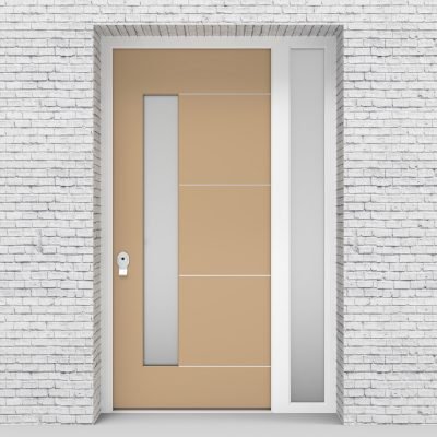 7.single Door With Right Side Panel 4 Aluminium Inlays With Lock Side Glass Light Ivory (ral1015)