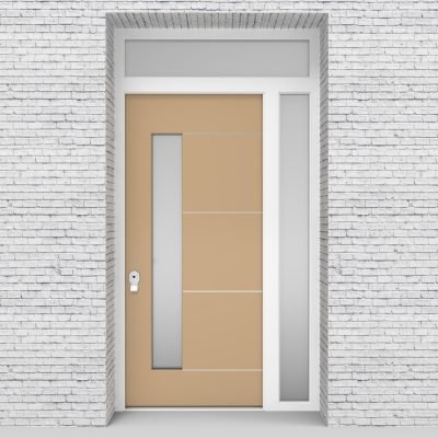 7.single Door With Right Side Panel And Transom 4 Aluminium Inlays With Lock Side Glass Light Ivory (ral1015)