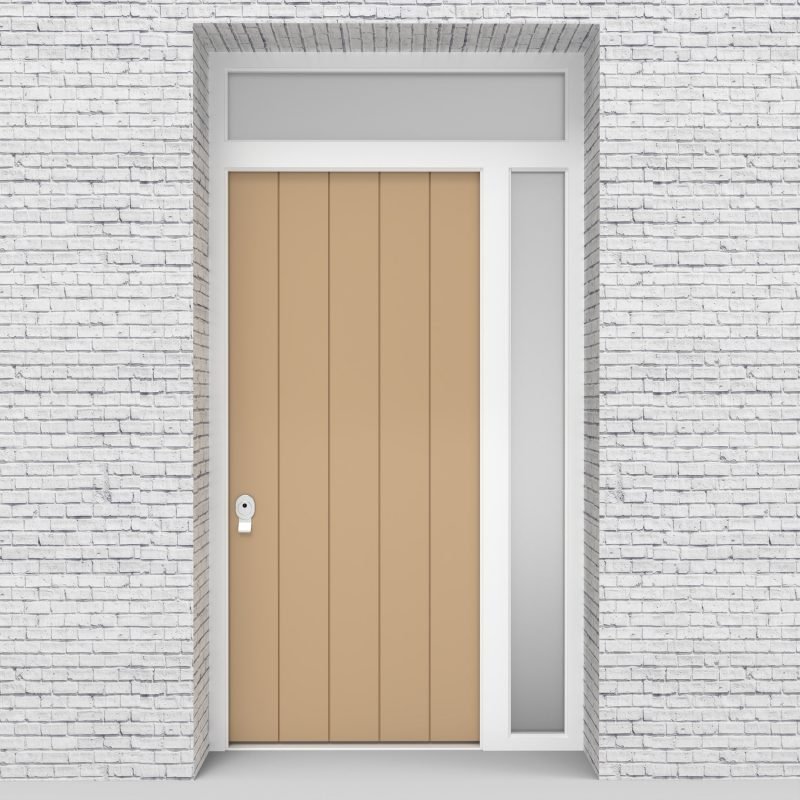 7.single Door With Right Side Panel And Transom 4 Vertical Lines Light Ivory (ral1015)