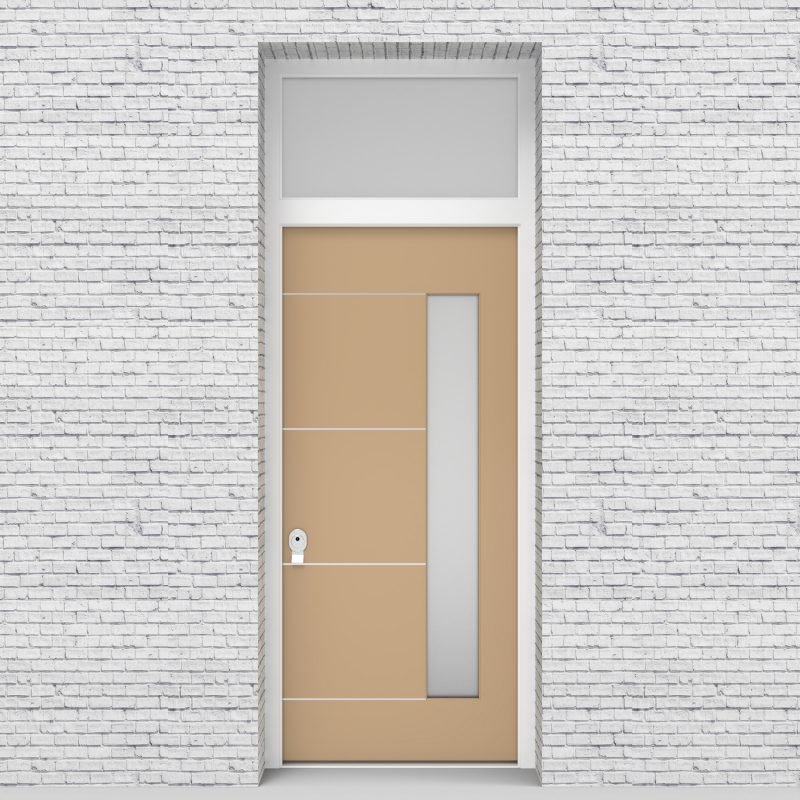 7.single Door With Transom 4 Aluminium Inlays With Hinge Side Glass Light Ivory (ral1015)