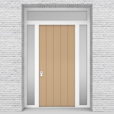 7.single Door With Two Side Panels And Transom 4 Vertical Lines Light Ivory (ral1015)