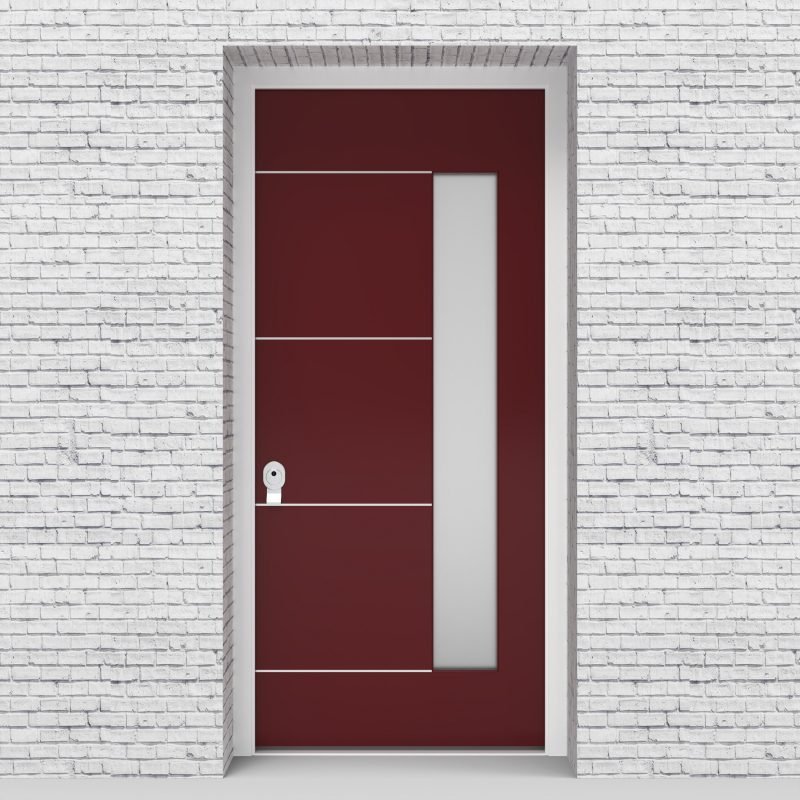 8.single Door 4 Aluminium Inlays With Hinge Side Glass Ruby Red (ral3003)