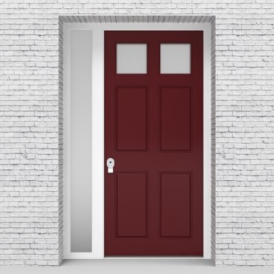 8.single Door With Left Side Panel Victorian 6 Panel With 2 Glass Panes Ruby Red (ral3003)