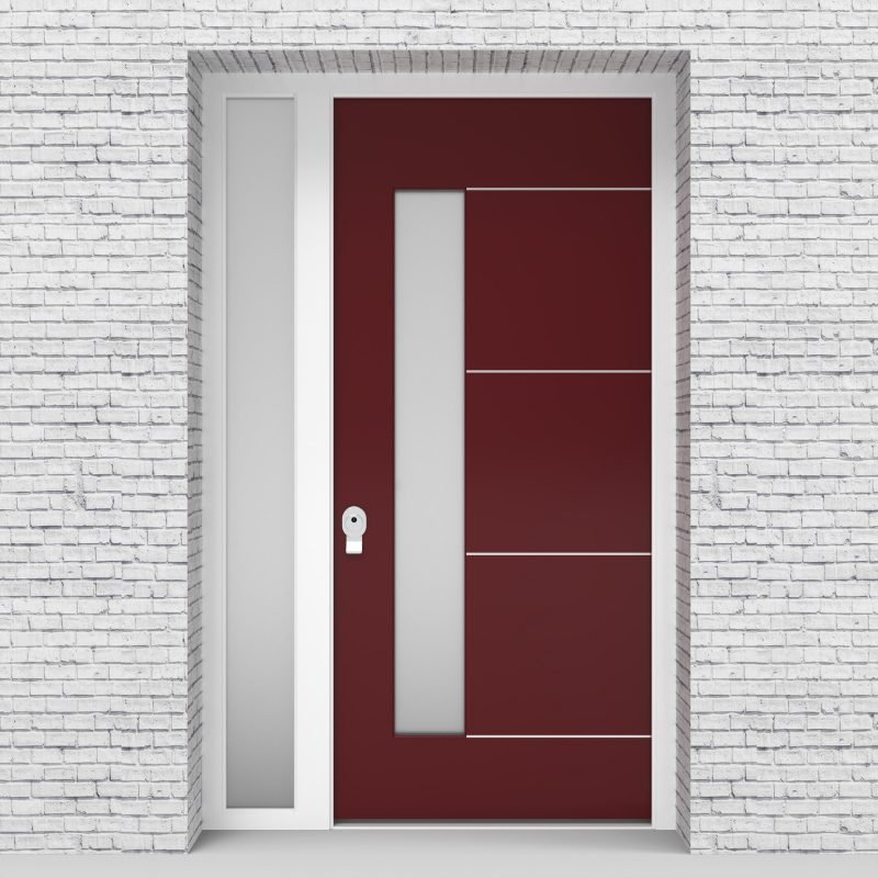 8.single Door With Left Side Panel 4 Aluminium Inlays With Lock Side Glass Ruby Red (ral3003)