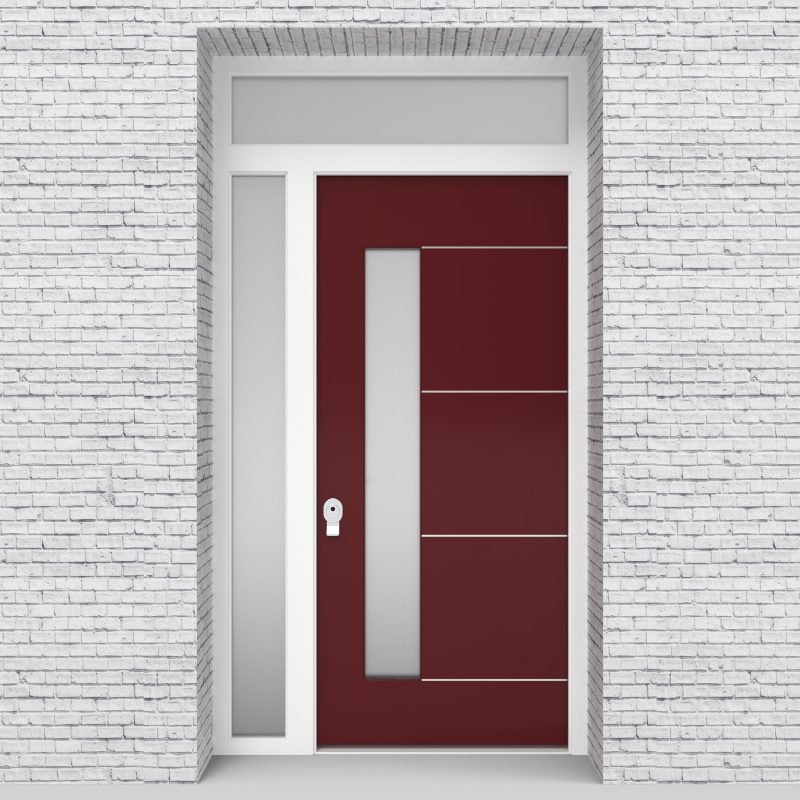 8.single Door With Left Side Panel And Transom 4 Aluminium Inlays With Lock Side Glass Ruby Red (ral3003)