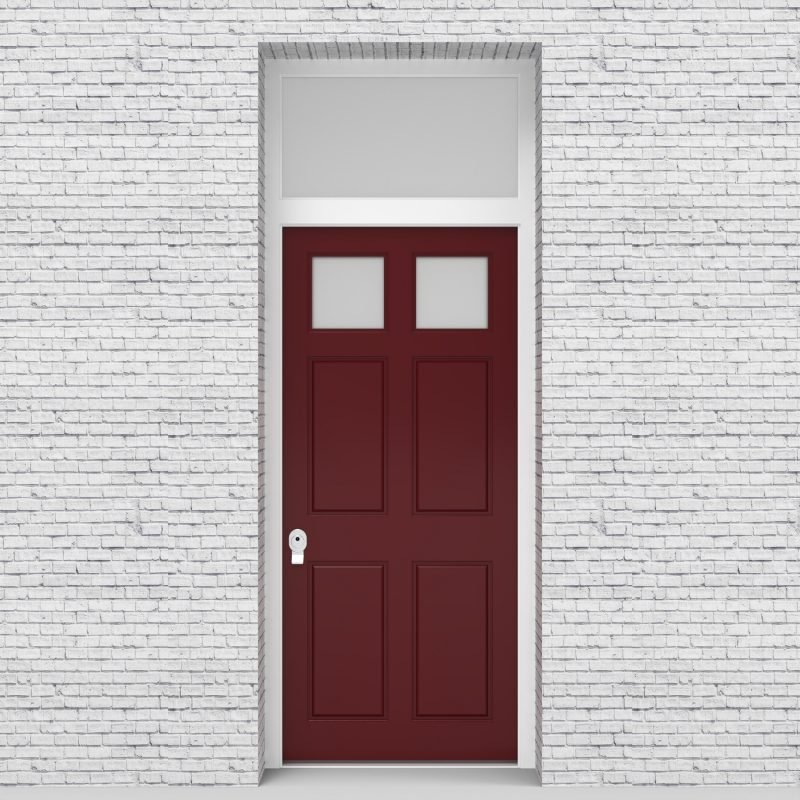 8.single Door With Transom Victorian 6 Panel With 2 Glass Panes Ruby Red (ral3003)