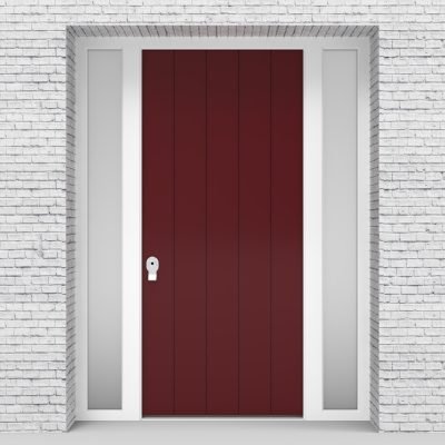 8.single Door With Two Side Panels 4 Vertical Lines Ruby Red (ral3003)