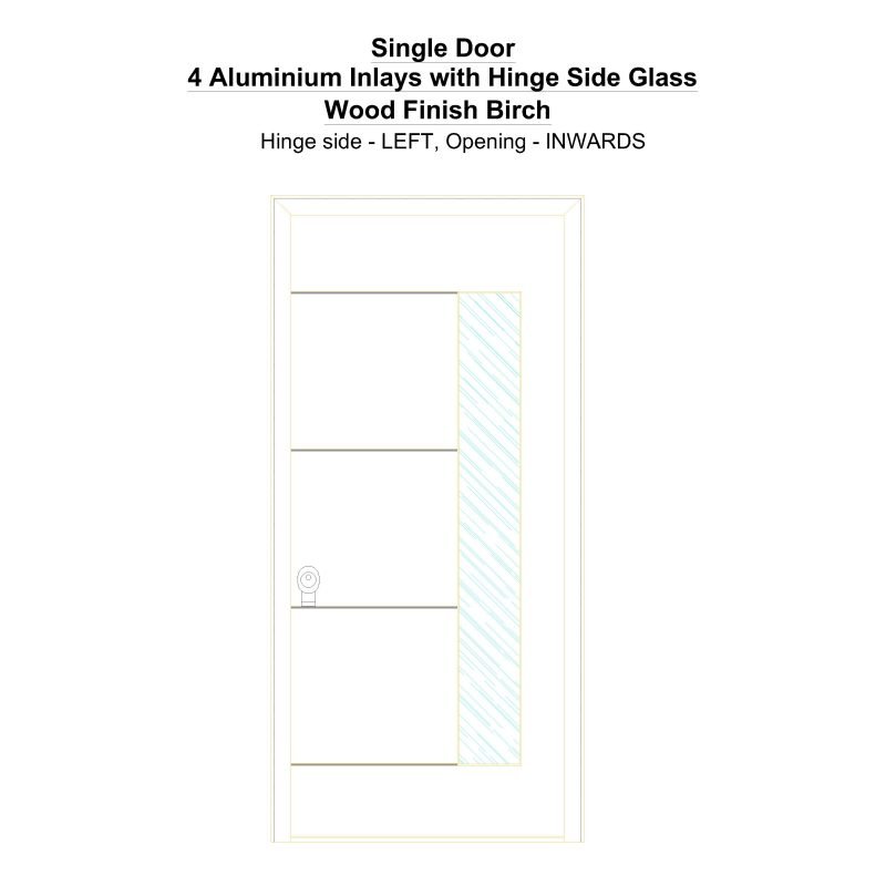 Sd 4 Aluminium Inlays With Hinge Side Glass Wood Finish Birch Security Door
