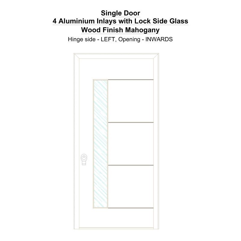 Sd 4 Aluminium Inlays With Lock Side Glass Wood Finish Mahogany Security Door