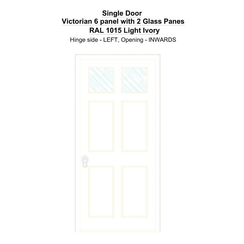 Sd Victorian 6 Panel With 2 Glass Panes Ral 1015 Light Ivory Security Door