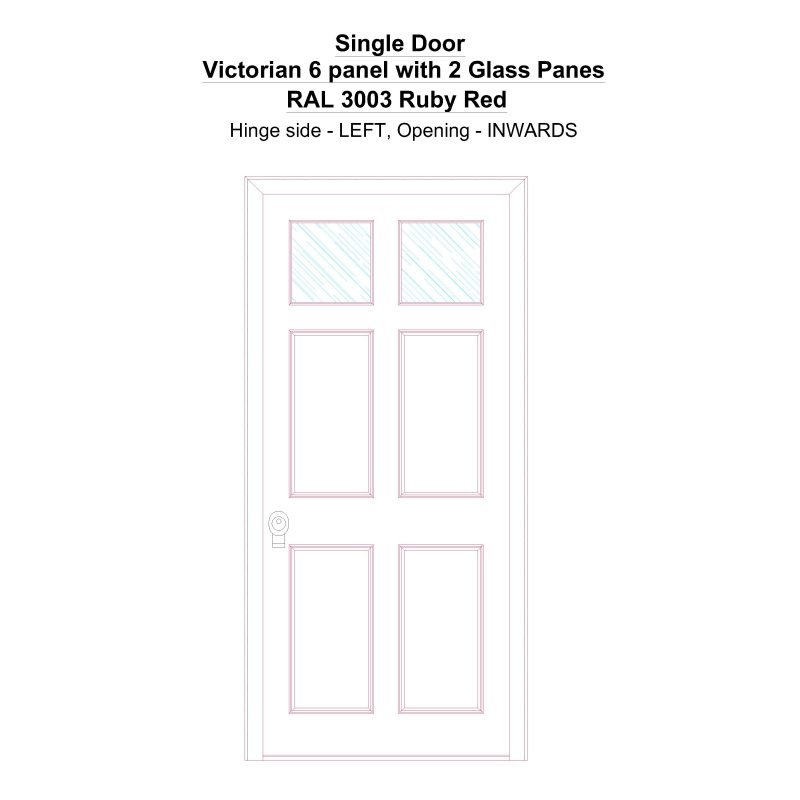 Sd Victorian 6 Panel With 2 Glass Panes Ral 3003 Ruby Red Security Door