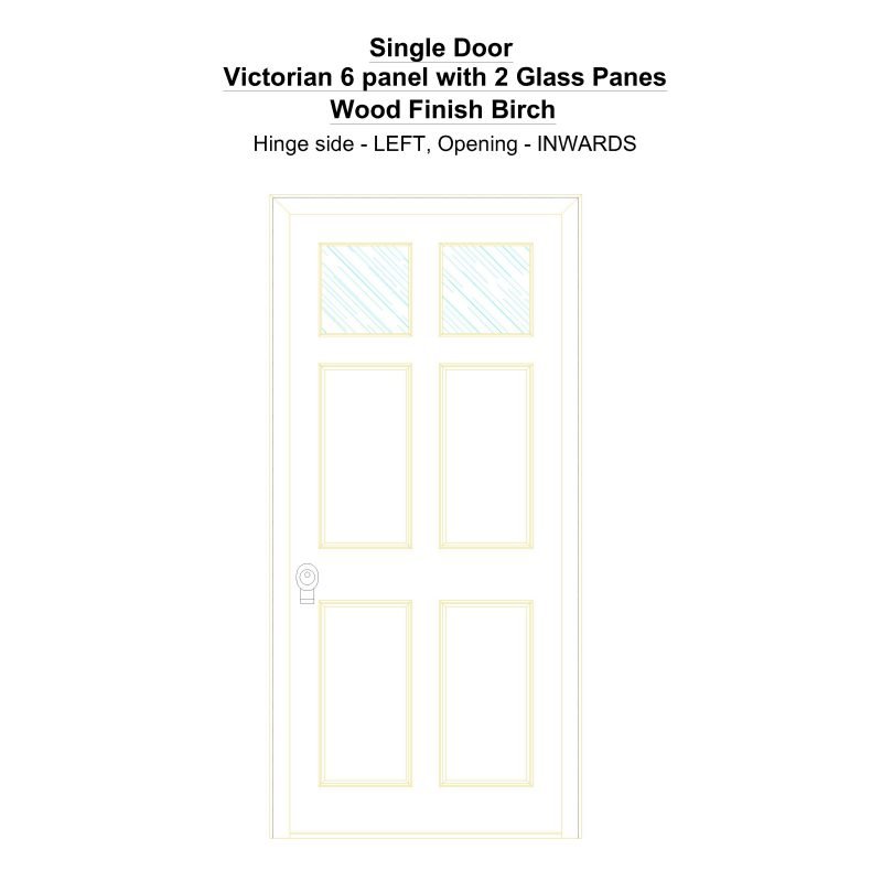 Sd Victorian 6 Panel With 2 Glass Panes Wood Finish Birch Security Door