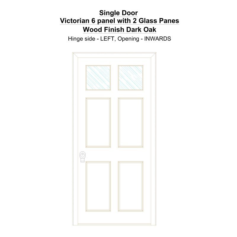 Sd Victorian 6 Panel With 2 Glass Panes Wood Finish Dark Oak Security Door