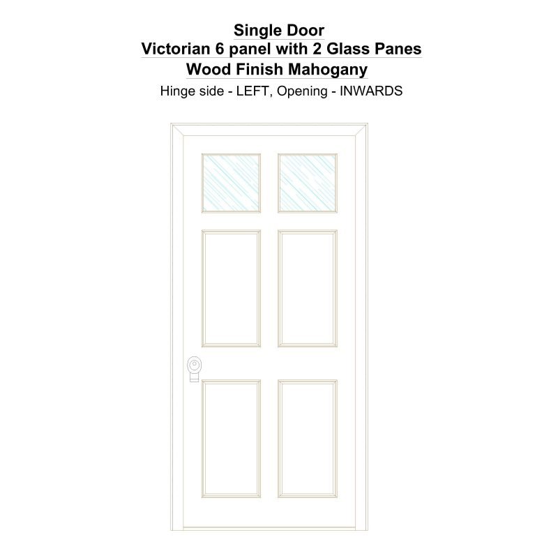 Sd Victorian 6 Panel With 2 Glass Panes Wood Finish Mahogany Security Door