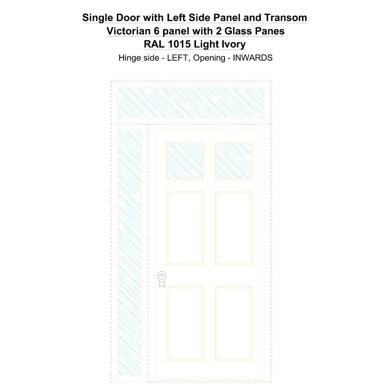 Sd1spt(left) Victorian 6 Panel With 2 Glass Panes Ral 1015 Light Ivory Security Door