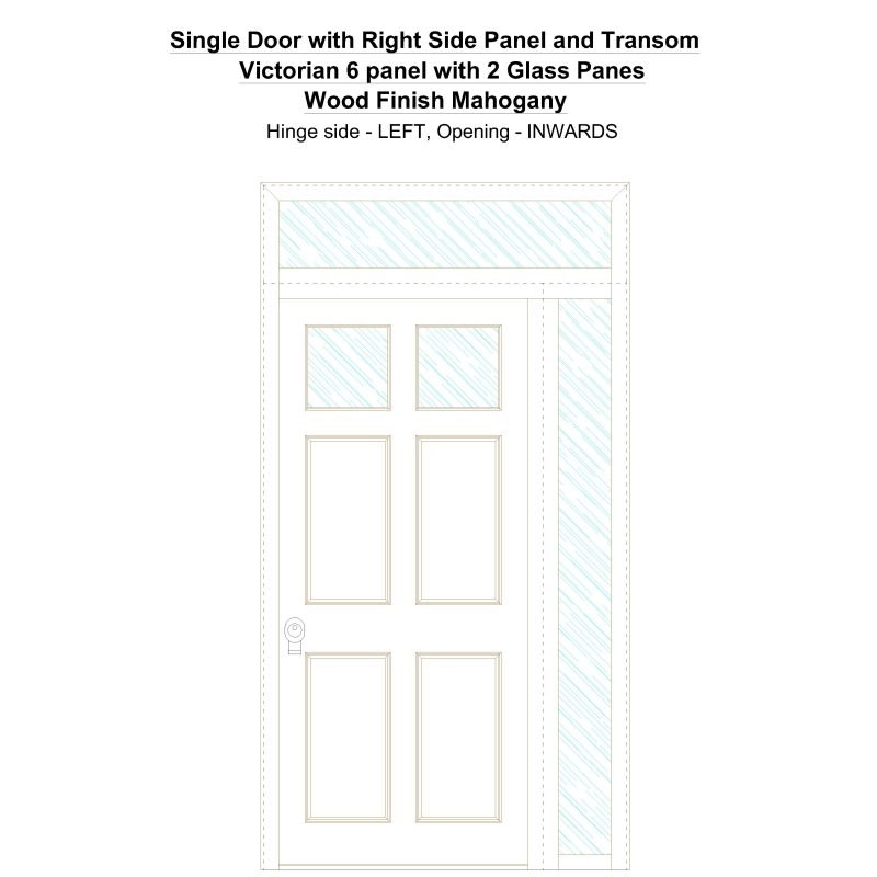 Sd1spt(right) Victorian 6 Panel With 2 Glass Panes Wood Finish Mahogany Security Door