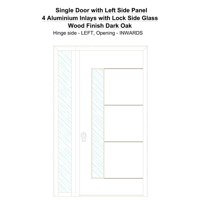 Sd1sp(left) 4 Aluminium Inlays With Lock Side Glass Wood Finish Dark Oak Security Door