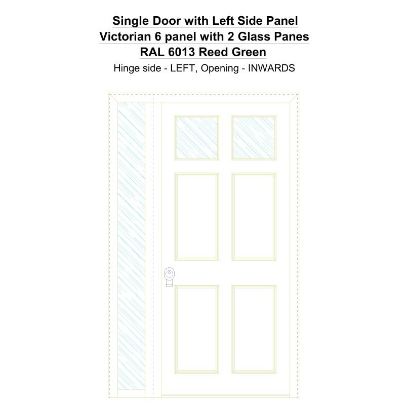 Sd1sp(left) Victorian 6 Panel With 2 Glass Panes Ral 6013 Reed Green Security Door