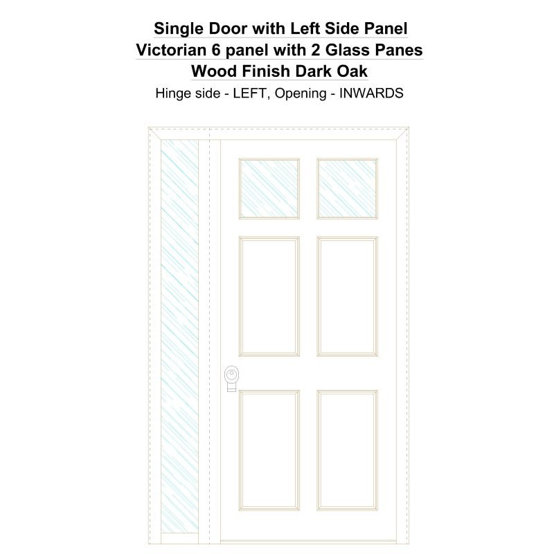 Sd1sp(left) Victorian 6 Panel With 2 Glass Panes Wood Finish Dark Oak Security Door