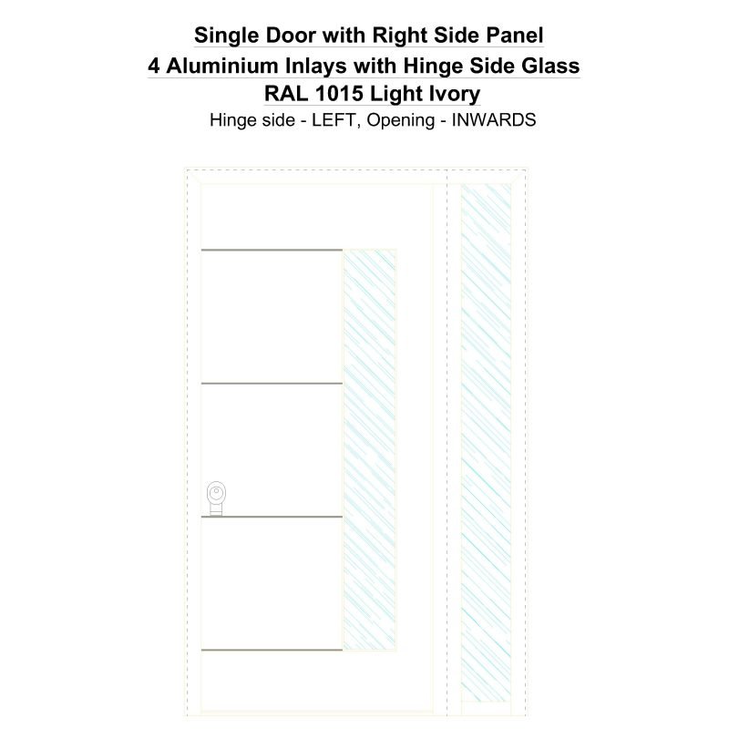 Sd1sp(right) 4 Aluminium Inlays With Hinge Side Glass Ral 1015 Light Ivory Security Door
