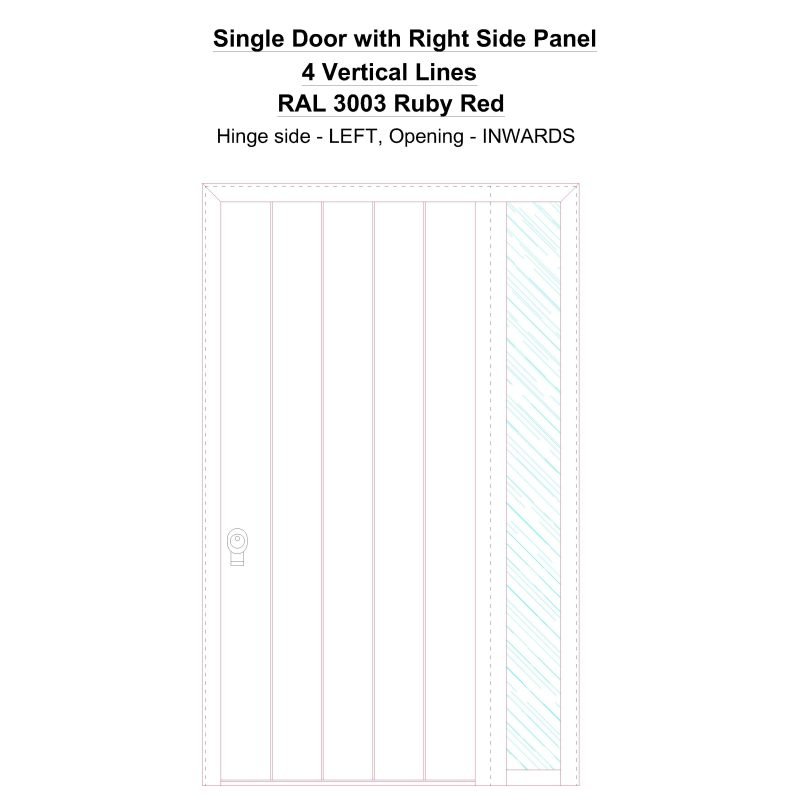 Sd1sp(right) 4 Vertical Lines Ral 3003 Ruby Red Security Door