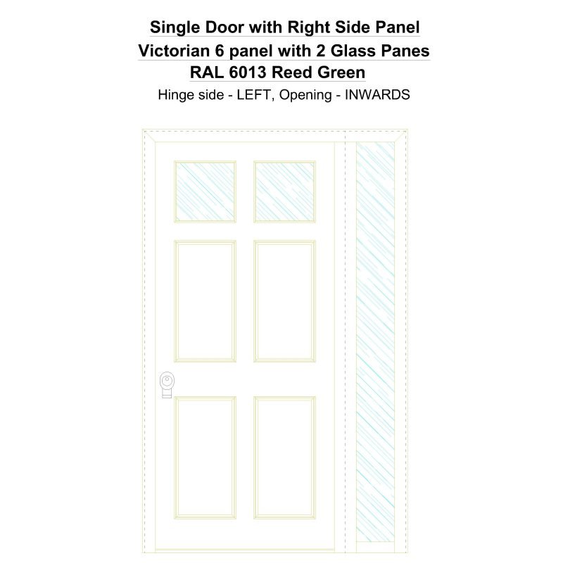 Sd1sp(right) Victorian 6 Panel With 2 Glass Panes Ral 6013 Reed Green Security Door