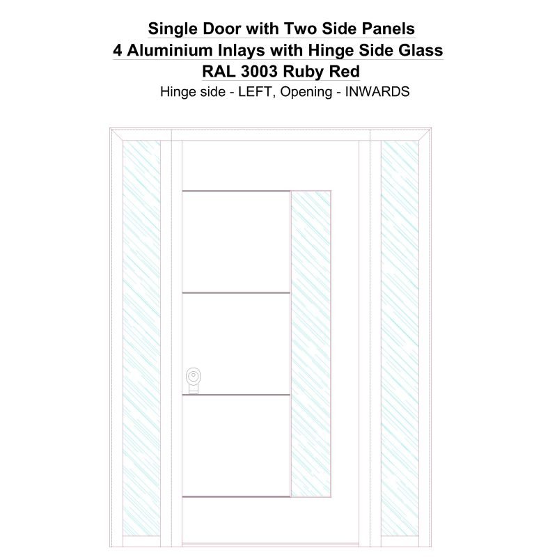 Sd2sp 4 Aluminium Inlays With Hinge Side Glass Ral 3003 Ruby Red Security Door